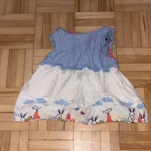 Blue and White Dress with Bunny Print